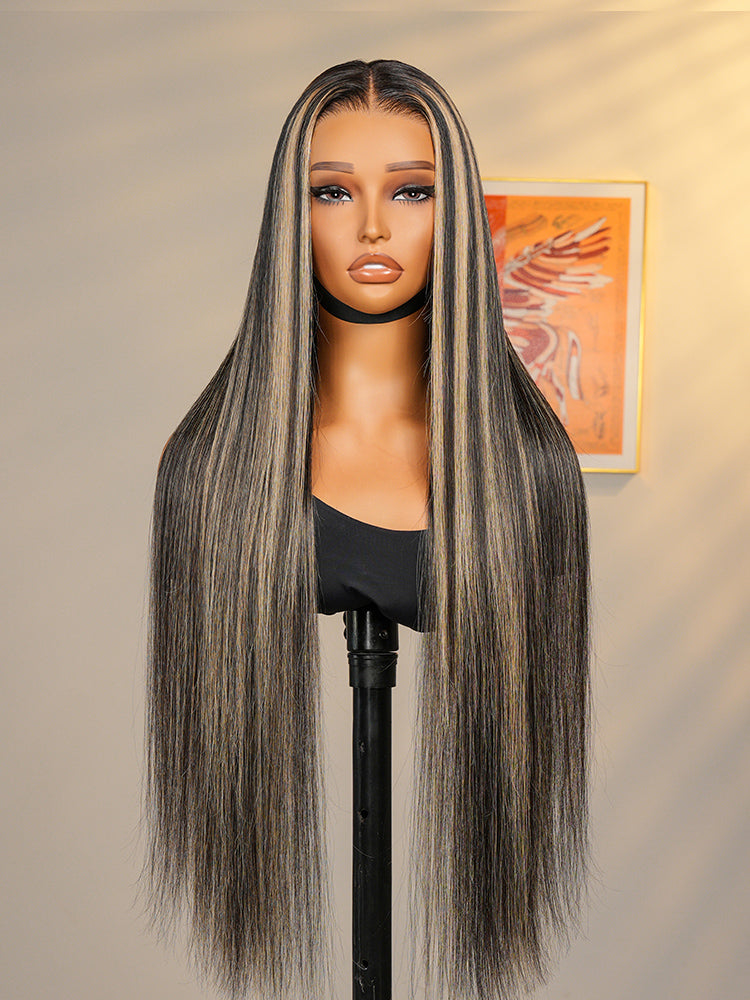 Glueless Black With Honey Blonde Highlights Body Wave Piano Colored 13*6 Lace Front Wig