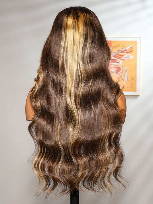 Glueless Honey Blonde Highlight Wigs Loose Body Wave 13x6 Lace Front Human Hair Wig