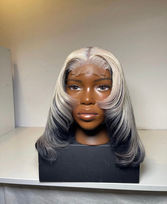 HD 4x4 closure black and white layered wavy frontal unit