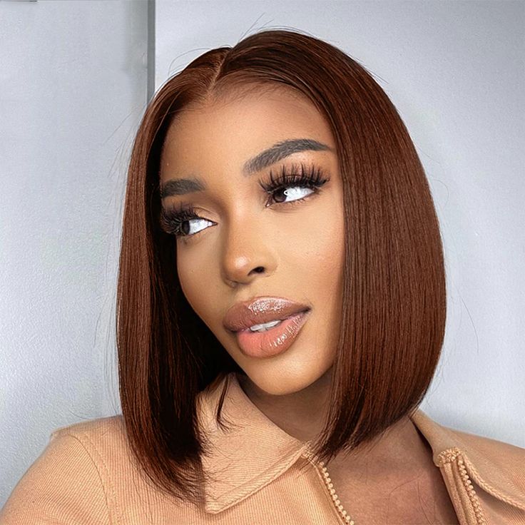 Short Brown Bob Wig Straight LY Lace 5x7 Closure Wig