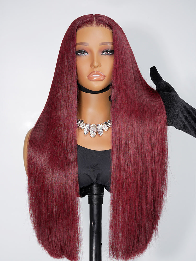 Cherry Cola Red Glueless Wig Straight and Body Wave Human Hair