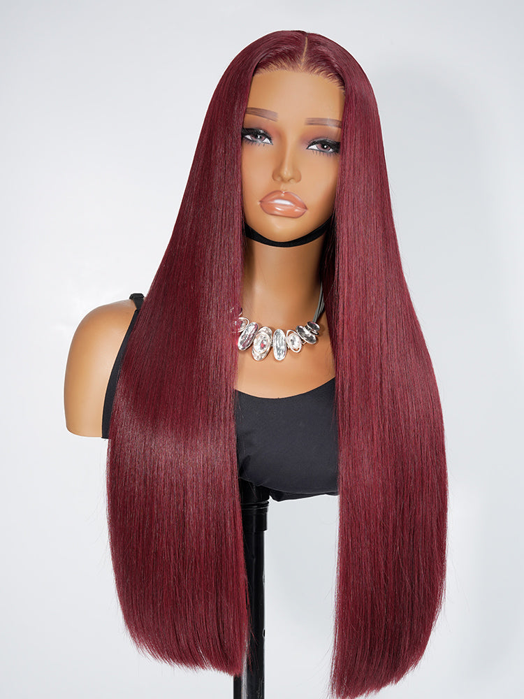 Cherry Cola Red Glueless Wig Straight and Body Wave Human Hair