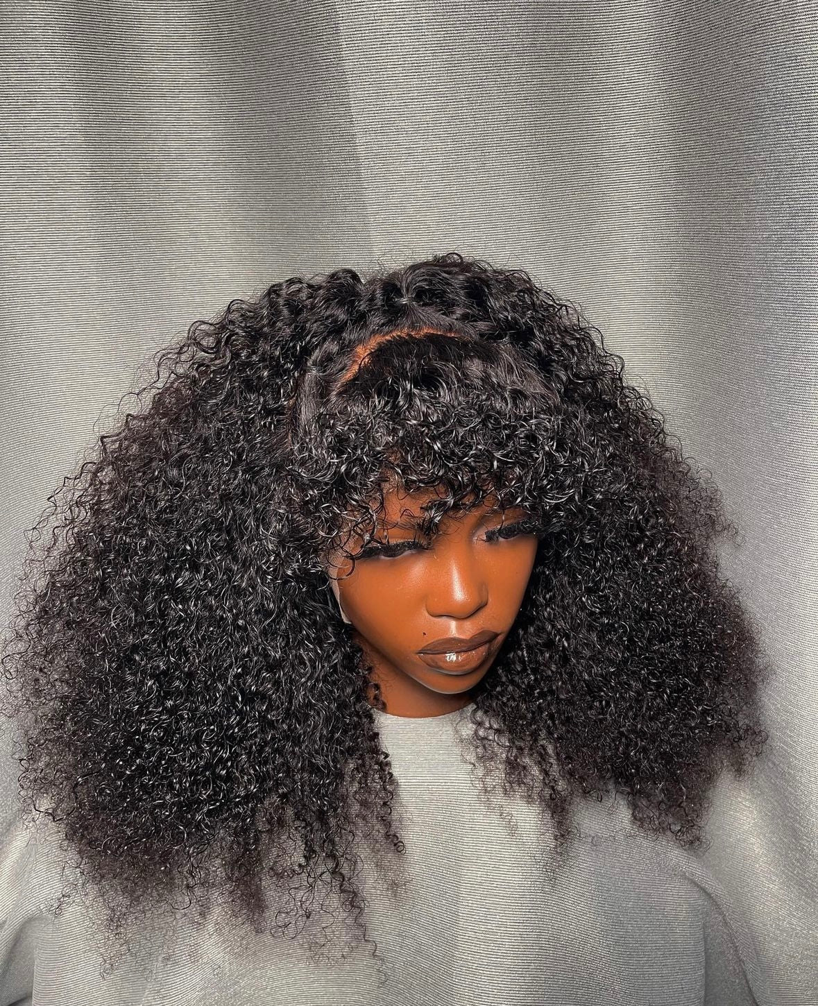 HD 13x4 natural black kinky curly fringe frontal unit