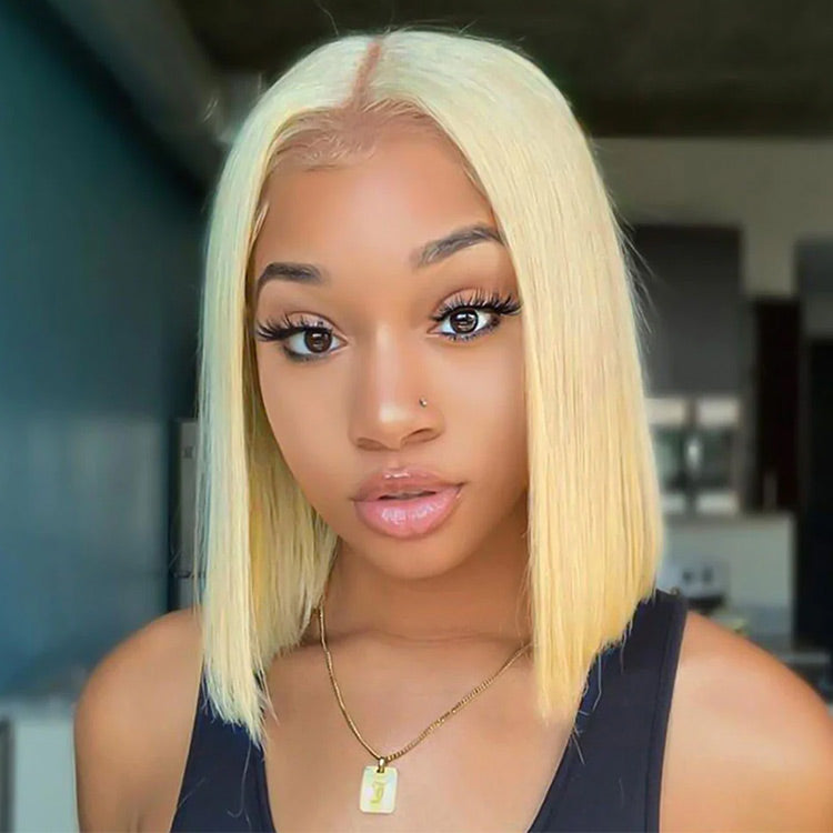 Blonde Bob Wig Short 613 Color Straight 2*6 Lace Front Bob Wigs Pre Cut Lace