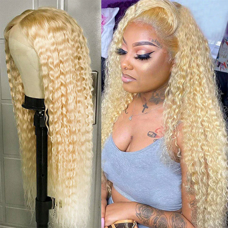 Blonde Water Wave Lace Front Wig 613 Human Hair Transparent Lace Wig