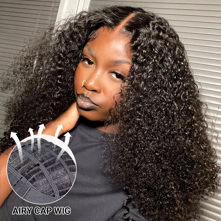 Curly Human Hair Lace Closure Air Wig With Breathable Wig Cap