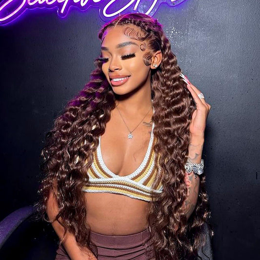 Brown Pre-Braided Deep Crimped Stylist Wig Knotless 13x6 Super Invisible LY Lace Front Wig