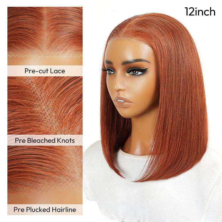 Straight Copper Colored Bob Blunt Cut Shoulder Length Hair wig