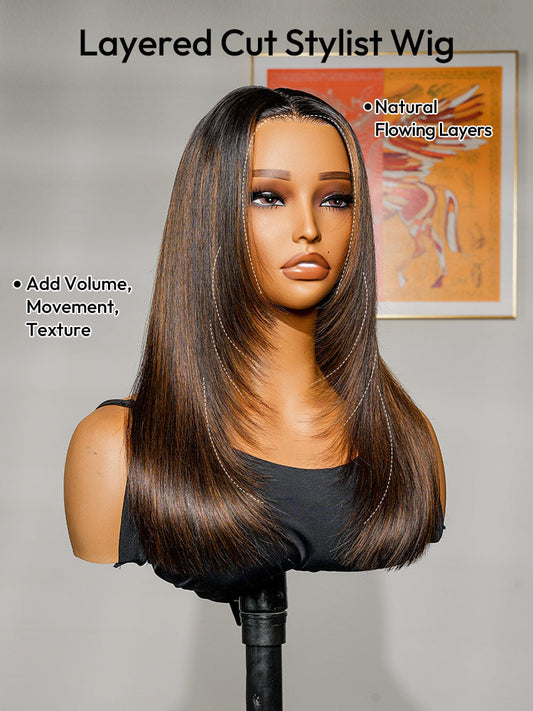 Layer Cut Highlight Customized Color Super Invisible LY Lace Front Straight Human Hair Wig