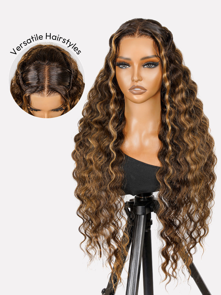 Blonde Highlight Wig Glueless 13x4 Crimped Wavy Lace Front Wig