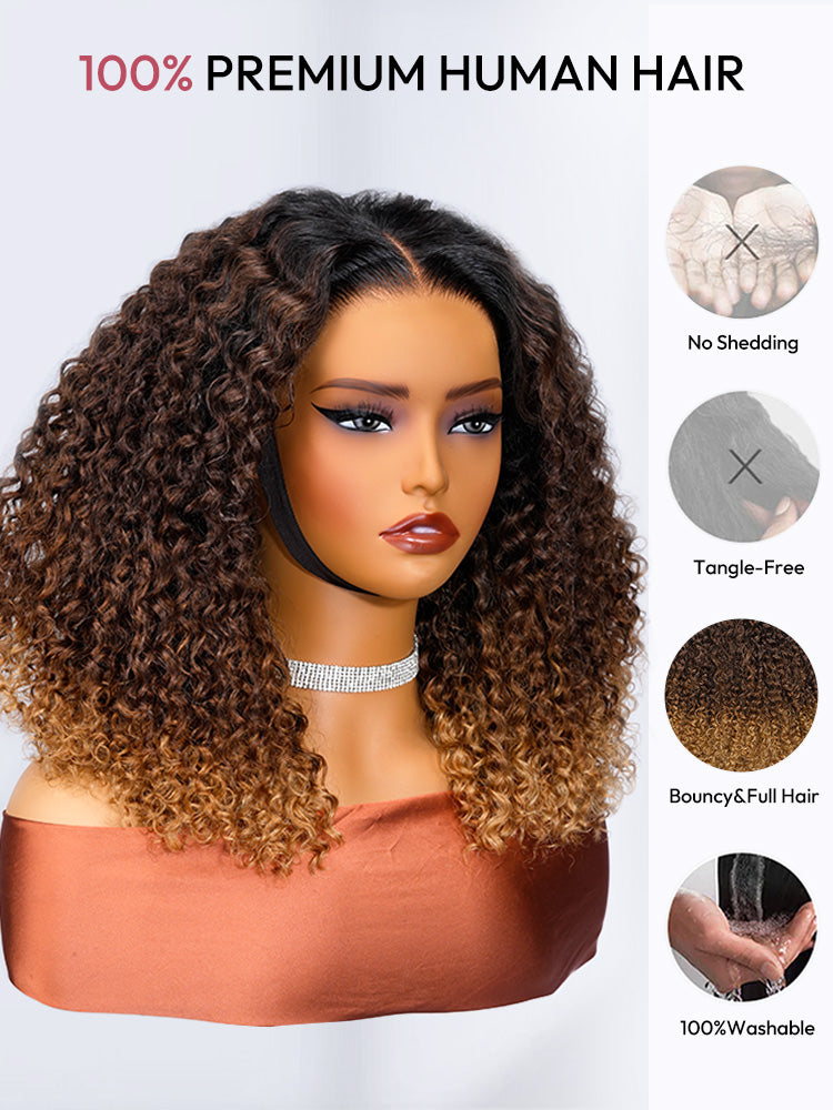 Ombre Brown And Honey Brown Jerry Curly Wig 5x7 Lace Frontal Wig Human Hair
