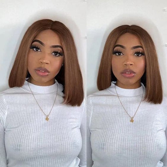 Short Brown Bob Wig Straight LY Lace 5x7 Closure Wig