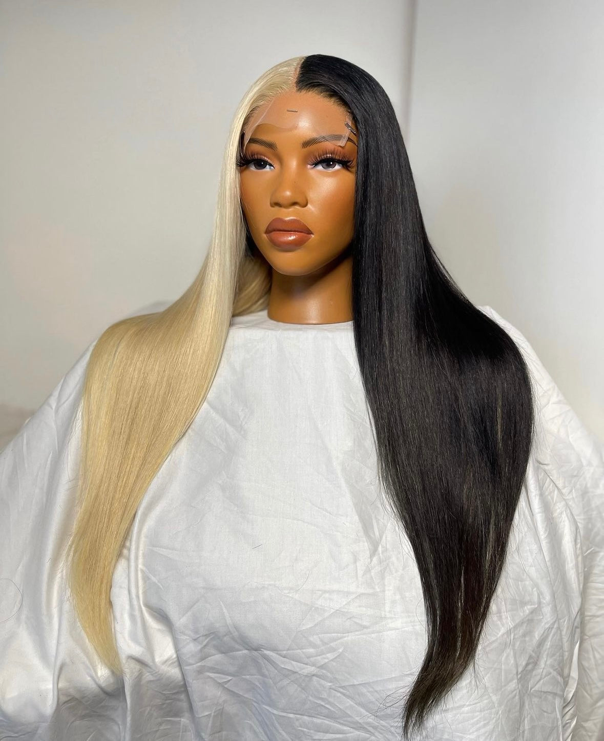 HD 5x5 closure part blonde part black straight frontal