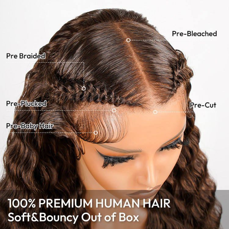 Brown Pre-Braided Deep Crimped Stylist Wig Knotless 13x6 Super Invisible LY Lace Front Wig