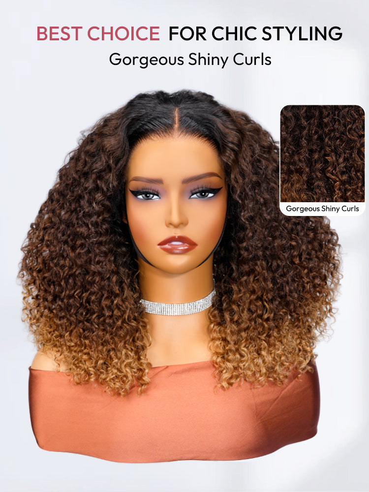 Ombre Brown And Honey Brown Jerry Curly Wig 5x7 Lace Frontal Wig Human Hair