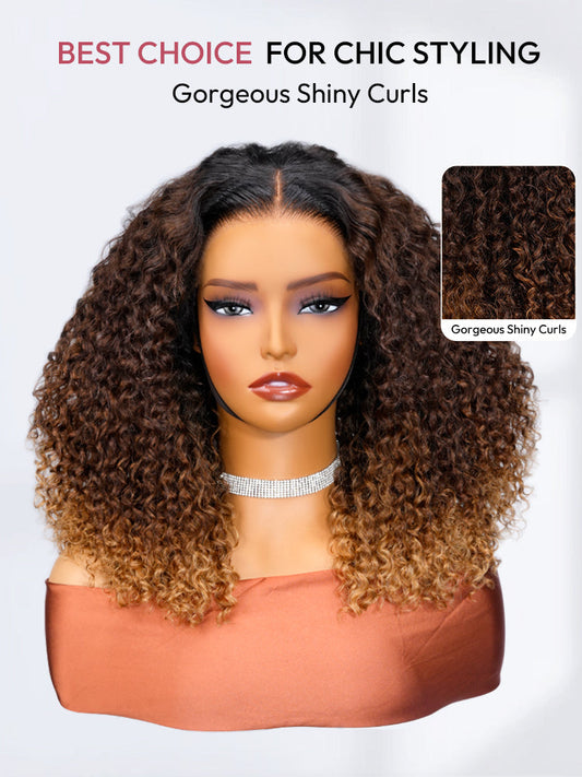 Ombre Brown And Honey Brown Jerry Curly Wig 5x7 Lace Frontal Wig Human Hair