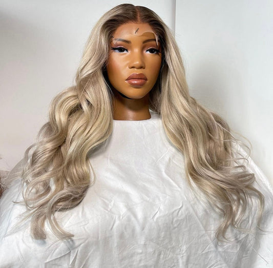 HD 5x5 closure layered cool blonde wavy frontal