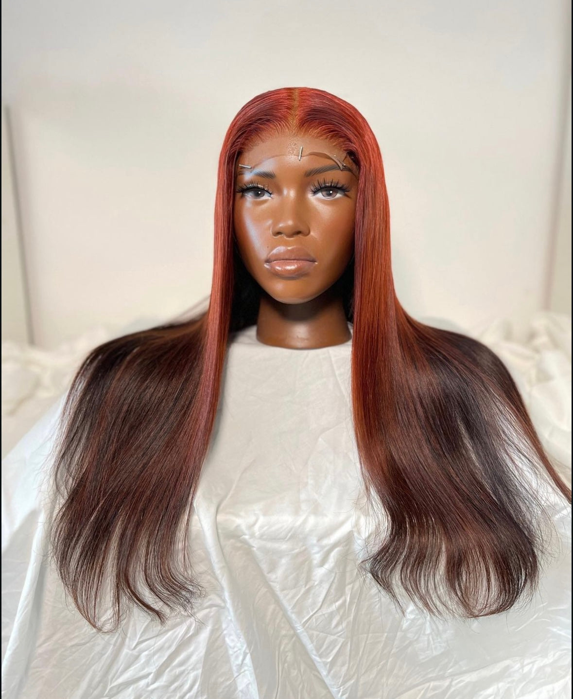 HD 5x5 closure red ombre highlight straight frontal unit