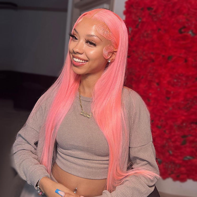 Rose Pink Natural Light Pink Straight Hair Glueless 5*5 Lace Wig