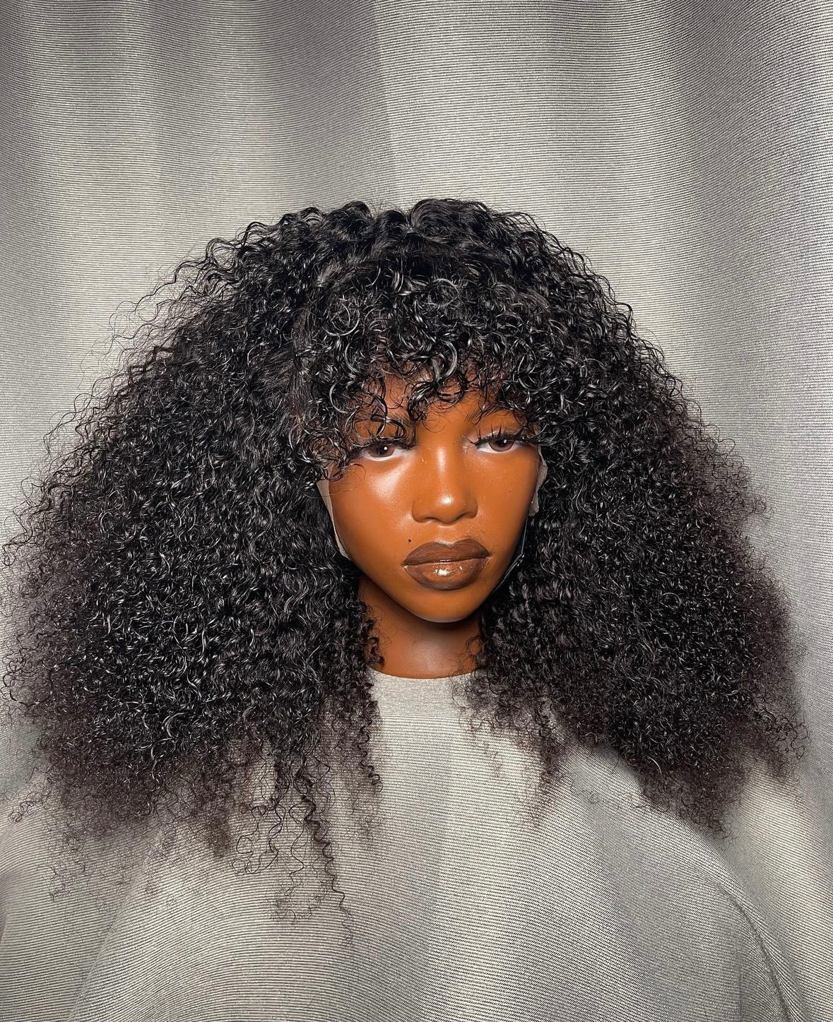 HD 13x4 natural black kinky curly fringe frontal unit