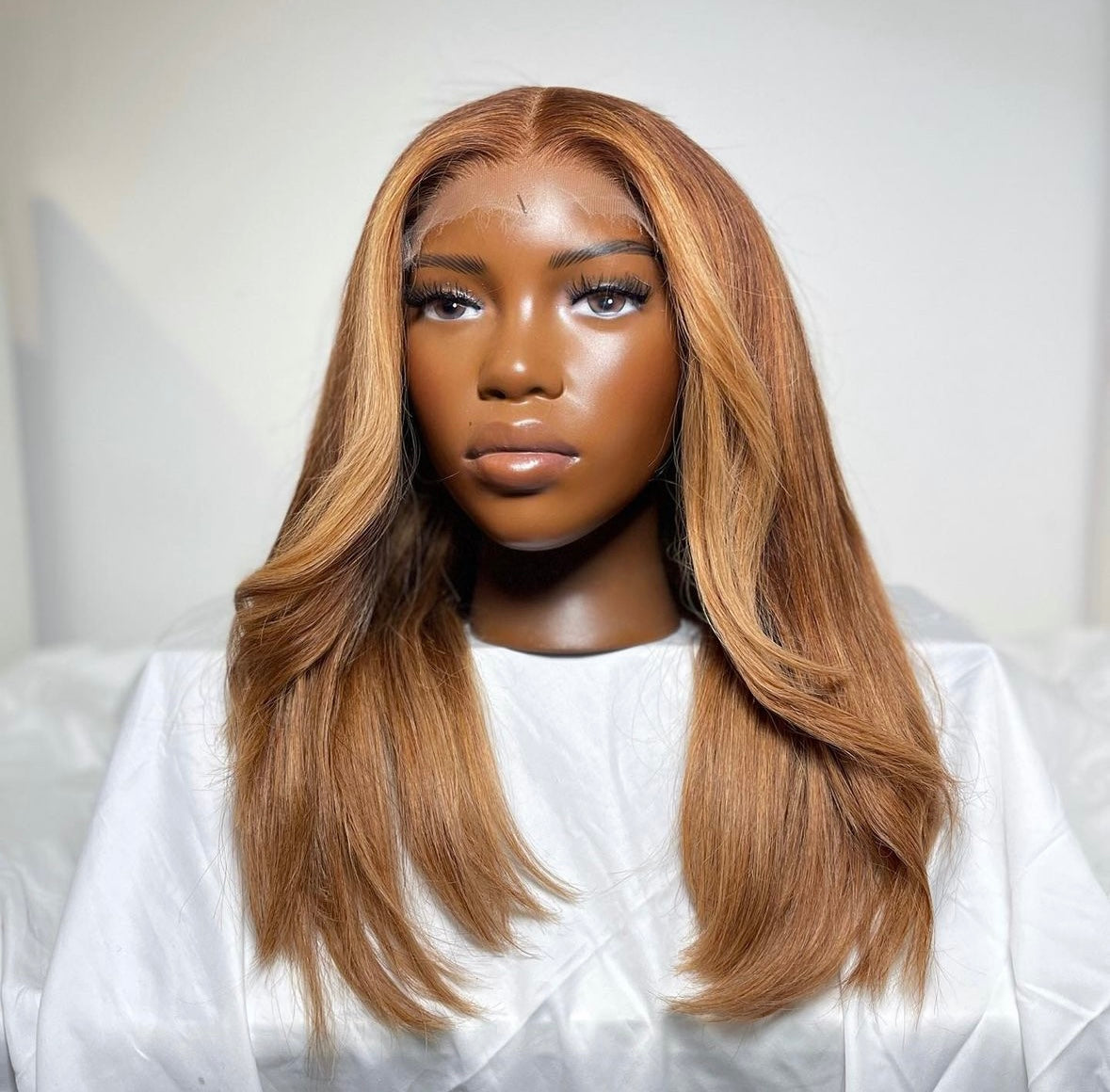 HD 6x6 closure honey blonde curtain bang straight frontal unit