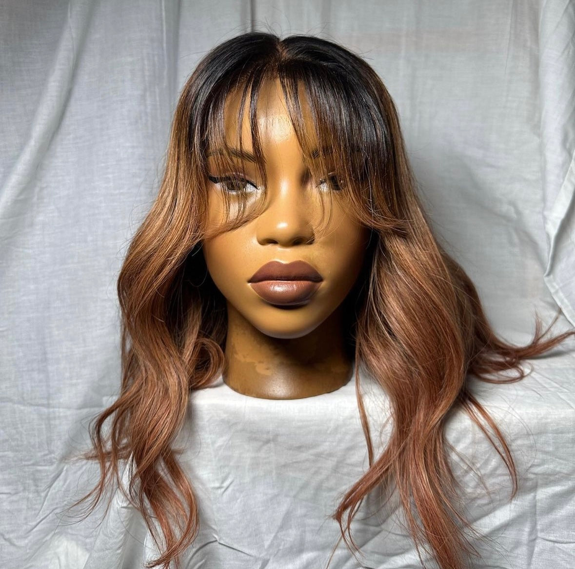 HD 5x5 closure light brown curtain bang wavy frontal