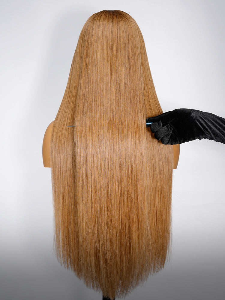 Glueless Light Chestnut Brown Hair Silky Straight Transparent Lace Front Wig Human Hair