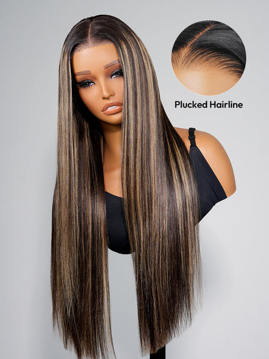 Glueless Highlight Balayage Piano Colored Straight 13x6 Lace Front Super Invisible Lace Wig