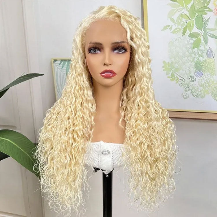 Blonde Water Wave Lace Front Wig 613 Human Hair Transparent Lace Wig