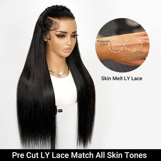 Straight Pre Braided Human Hair Glueless 13*6 Super Invisible Lace Wig Bleached Knots