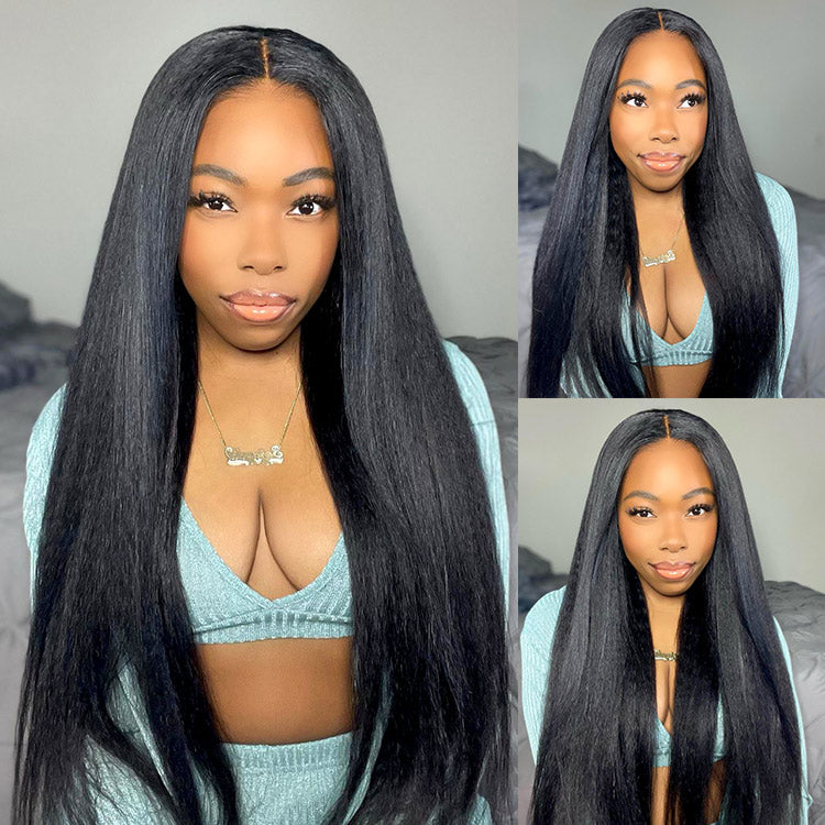 Yaki Straight 4*7 Pre-cut Lace Closure Wig Human Hair