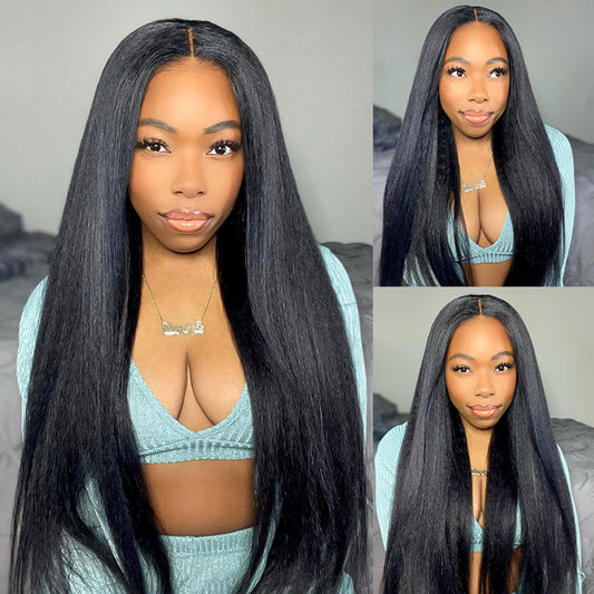 Yaki Straight 4*7 Pre-cut Lace Closure Wig Human Hair