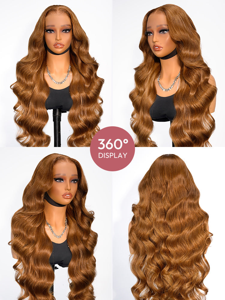 Glueless Caramel Brown Loose Body Transparent Lace Front Wig With Natural Widows Wig Peak M Hairline