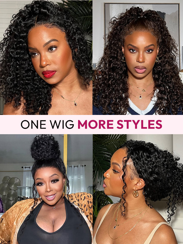 Glueless Invisi-Drawstring Flexible Fit 360 Lace Frontal Wigs Water Wave Wigs With Bleached Knots