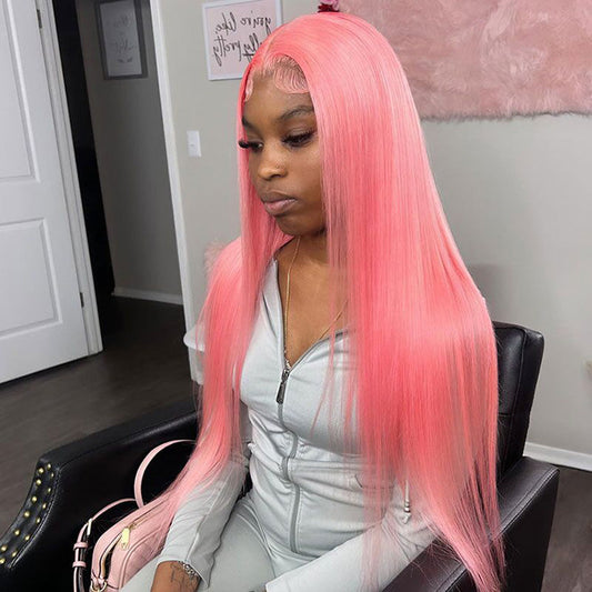 Rose Pink Natural Light Pink Straight Hair Glueless 5*5 Lace Wig