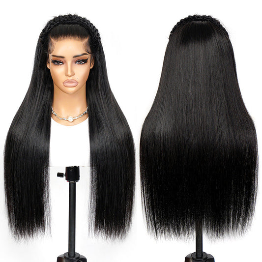 Straight Pre Braided Human Hair Glueless 13*6 Super Invisible Lace Wig Bleached Knots