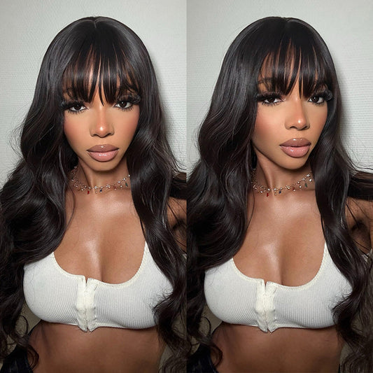 Body Wave Human Hair With Bangs 5*5 Pre-Cut Lace Closure Wig