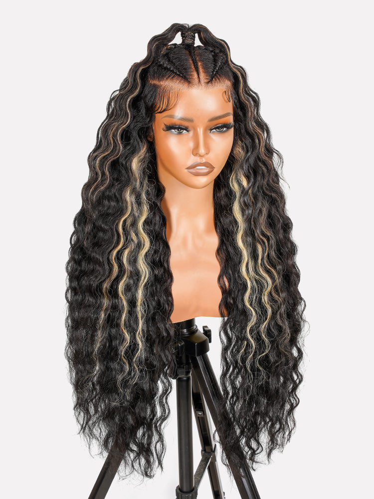 Glueless Highlight Stylist Wig Crimped Wavy 13x6 Lace Front Wig
