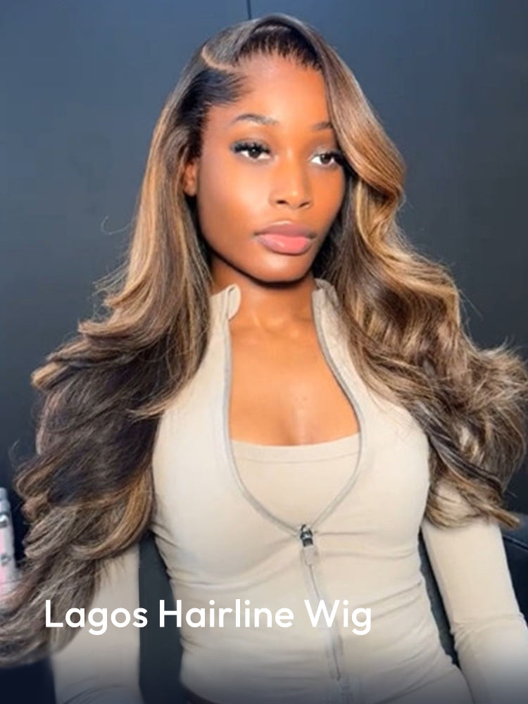 Lagos Hairline Colored Wig Black And Honey Blonde Highlight With Body Wave 13x4 Lace Front Wig