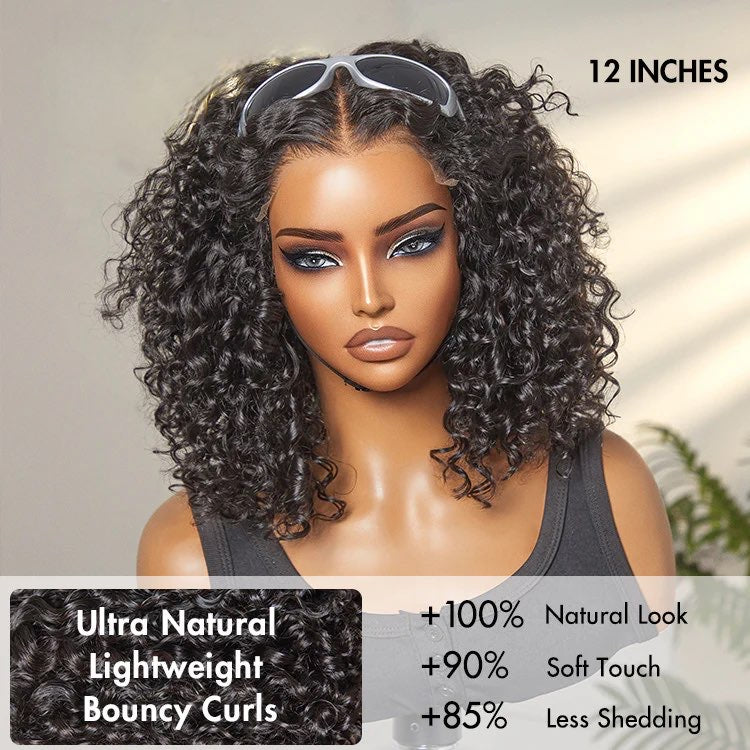 Ombre Brown Highlight / Natural Black Deep Curly Glueless 5x5 Closure Lace Wig
