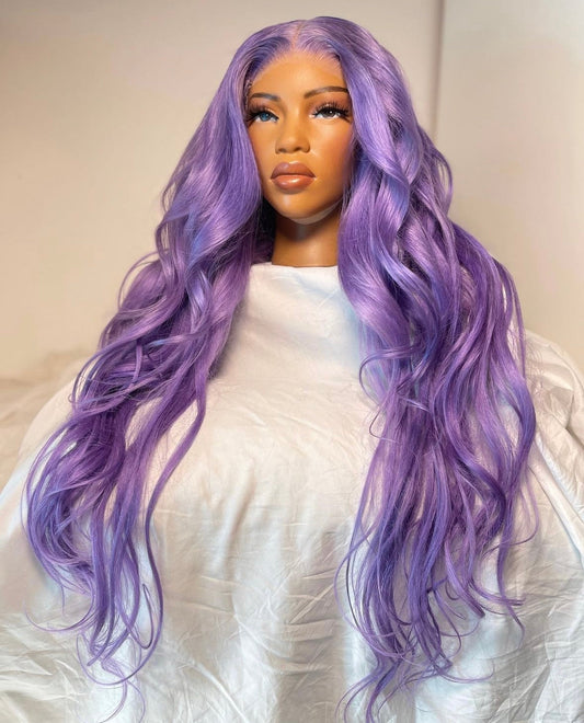HD 5x5 closure pastel lilac wavy frontal