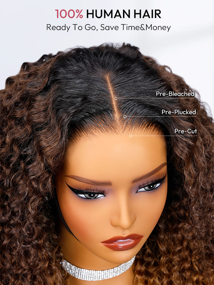 Ombre Brown And Honey Brown Jerry Curly Wig 5x7 Lace Frontal Wig Human Hair