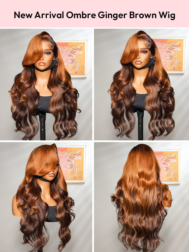 Ombre Ginger Brown Wigs Loose Body Wave 13x4 Lace Front Human Hair Wig