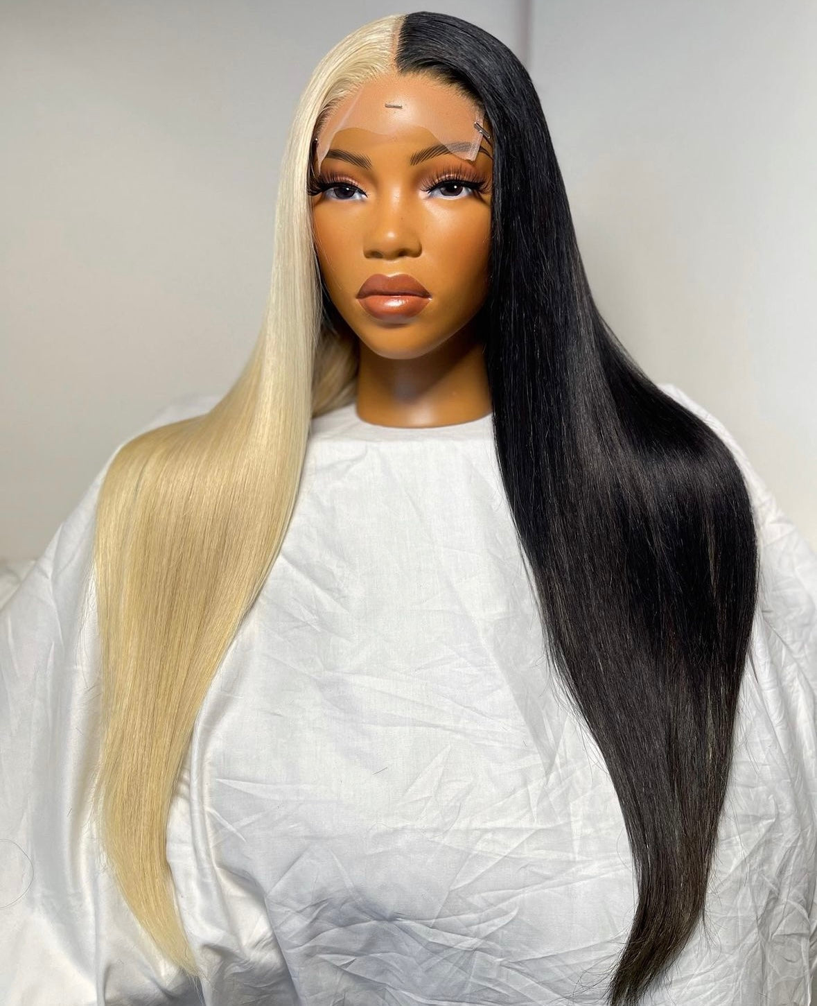 HD 5x5 closure part blonde part black straight frontal
