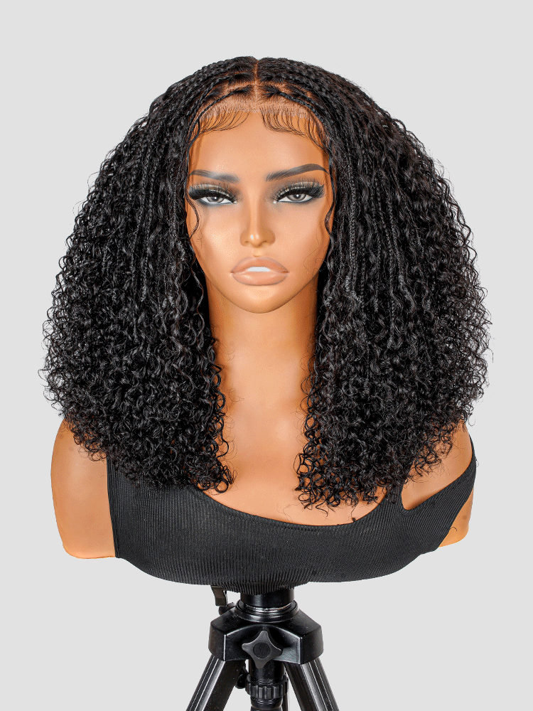 Boho Braided Wig Curly 5x5 Lace Closure Wig with Baby Hair