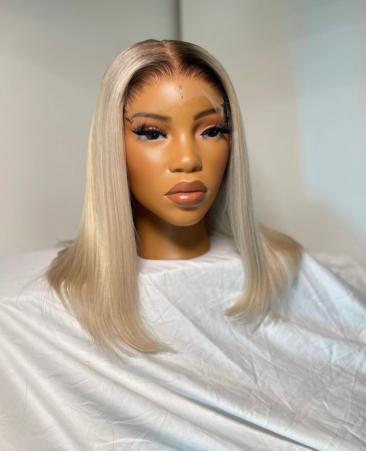 HD 5x5 closure white gold straight frontal bob