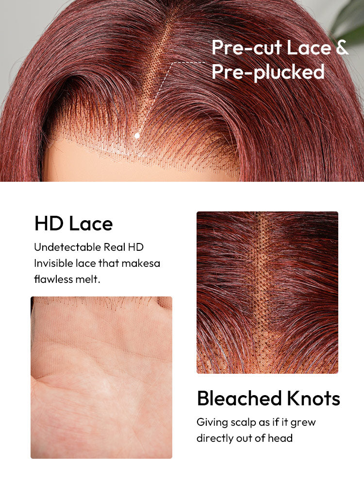 Cherry Cola Red Layered Cut Customized Wave Human Hair Pre-Everything Wig