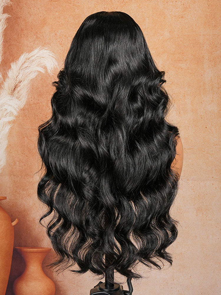 Black Fluffy Natural With Curtain Bangs Wig