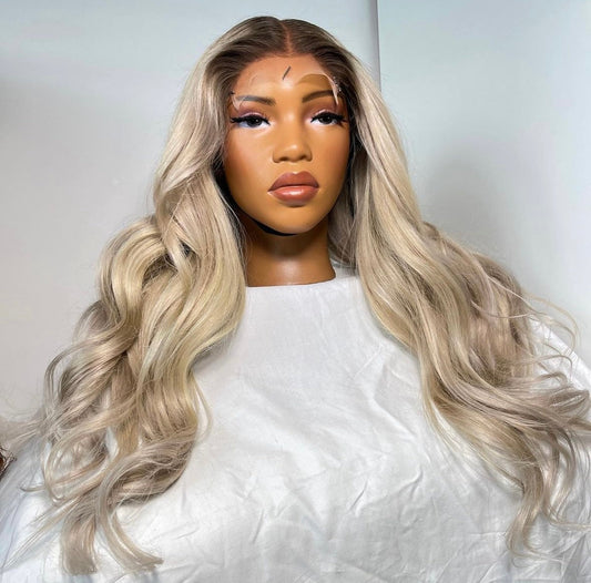 HD 5x5 closure layered cool blonde wavy frontal