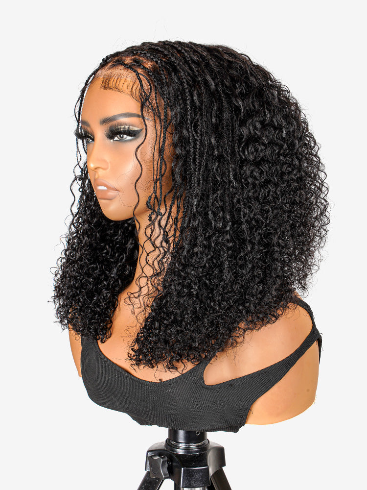 Boho Braided Wig Curly 5x5 Lace Closure Wig with Baby Hair